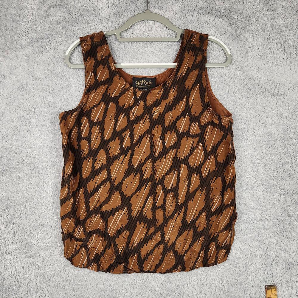 Vintage 90s Bob Mackie Tank Top Womens Medium Brown Silk Animal Print Art Boho